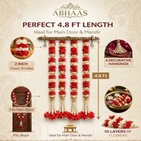 Guirlandes suspendues en tissu traditionnel faites à la main avec des perles rouges en forme de lotus pour les décorations de mariage, d'anniversaire, de Diwali et de festivals - Plafond intérieur