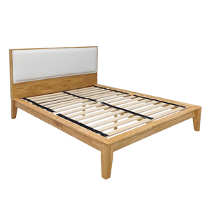 Lit en bois de caoutchouc au design minimaliste moderne avec tête de lit capitonnée, charpente japonaise, fabricant de meubles en bois du Vietnam - Product Image 1