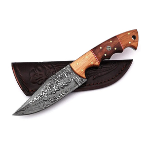 Cuchillo de Caza y Camping de Acero de Damasco, Servicio de Fabricación Personalizada con Mango de Madera y Funda de Cuero, Suministro al por Mayor - Product Image 2