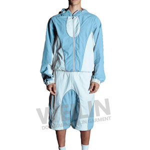Custom Streetwear Reflective Oversized Baggy Zipper Polyester Nylon Wind Breaker <b>Jacket</b> and Short Se - Product Image 2