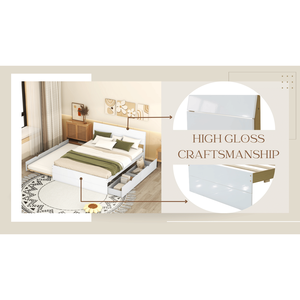 Letto Matrimoniale Moderno con Letto Estraibile Singolo e 2 Cassetti, Colore Bianco Lucido e Bianco Lavato - Product Image 5