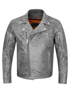เสื้อแจ็คเก็ตนักขี่มอเตอร์ไซค์สีเทาสำหรับผู้ชายแบบดิสเทรส - Product Image 1