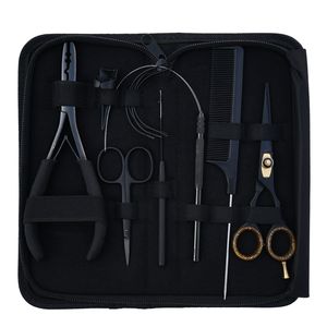 Professional Hair Extension Tool Kit Pulling Hook Loop Wire Tool Tail Comb Sewing <b>Needle</b> Scissor Parting Finger Barber Crimping - Product Image 2