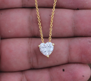 Collar con Corazón de Circonia Cúbica, Chapado en Oro de 18K, Circonia Cúbica A++, Colgante de Corazón Minimalista, Joyería para Mujer, Venta al Por Mayor, Antideslustre - Product Image 1