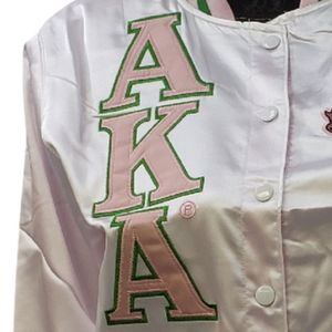Women White Satin Jacket Embroidered Varsity Style Fashion Outerwear Casual Button Front Jacket Lightweight Stylish Daily Wear - Product Image 5
