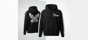 Sweat-shirt à capuche surdimensionné noir à rayures avec motif d'aigle féroce personnalisé, streetwear décontracté, athlétique, pour hommes et femmes - Product Image 4