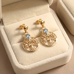 Pendientes Colgantes de Topacio Azul Natural con Forma de Ancla, Chapados en Oro, Corte Asscher, Joyería Cristiana Moderna Hecha a Mano, Regalo para Mujer - Product Image 3