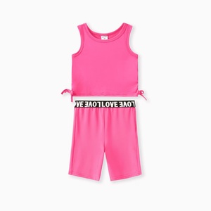 Ensembles sportifs d'été pour enfants, vêtements en polyester et spandex pour petites filles, 2 pièces, débardeur et short avec nœud papillon - Product Image 4