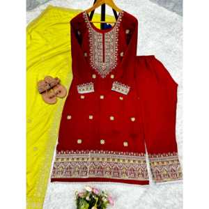 Ensemble de costume de soirée élégant pour femmes avec dupatta fantaisie et haut et bas assortis - Product Image 4