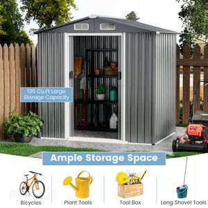 Capanno in Acciaio Zincato 6 x 4 Piedi con Porte Scorrevoli Chiudibili a Chiave per Stoccaggio e Organizzazione Domestica - Product Image 5