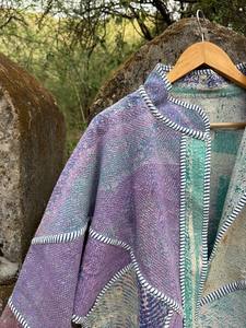 Reversible Cotton <b>Kantha</b> <b>Jacket</b> for Women – Lightweight Quilted Ethnic Layer with Traditional Hand Stitching - Product Image 2