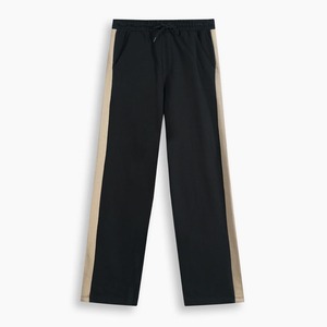 Pantalon de survêtement noir grande taille pour homme avec bandes latérales beiges, taille mi-haute, cordon de serrage, coupe décontractée, tricoté, pour l'automne - Product Image 1