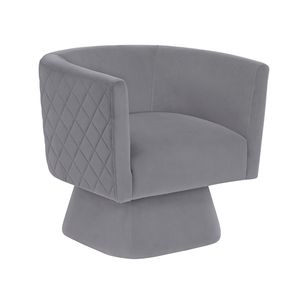 Sedia Girevole in Legno Massello con Tessuto in Velluto Grigio, Schienale con Motivo a Rombi, Sedia Comfort per Arredamento Soggiorno, 1 Pezzo - Product Image 3