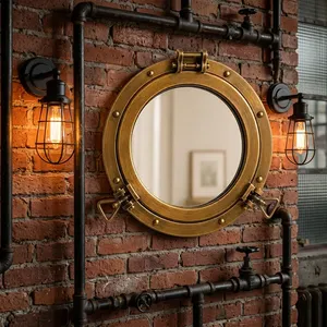Vintage Nautical <b>Porthole</b> <b>Mirror</b> Antique Brass Finish Wall <b>Mirror</b> for Home Office Bathroom Living Room Coastal Marine Decor - Product Image 5