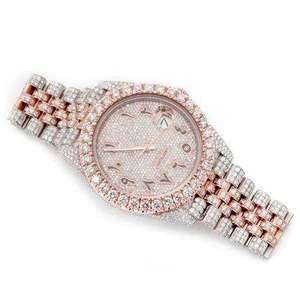 Luxury Iced Out Moissanite Quartz <b>Watch</b> Two Tone Rose Gold 40mm Sapphire Crystal Dial Diamond Bust Down Hip Hop Wristwatch - Product Image 5