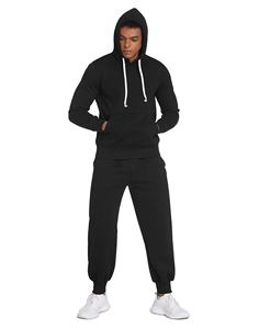 custom sports plain sweat suit high fleece fitted hoodies and jogger set black oversize tracksuit - Product Image 3
