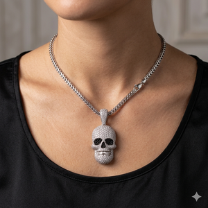 SHRAMAN <b>DIAMOND</b> Custom 925 <b>Silver</b> Iced Horror Skull <b>Teeth</b> Face <b>Diamond</b> Trendy Pendants Necklace Halloween Party Gold Fine Charms - Product Image 2