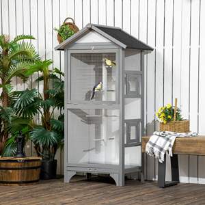 Grande cage à oiseaux en bois gris clair pour l'extérieur avec 4 perchoirs, plateau amovible, nettoyage facile, maison de jeu pour animaux de compagnie, modèle D0100X3HIDT - Product Image 2