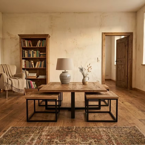 Juego de 5 Mesas de Centro Apilables de Madera de Teca Sólida Radeo Premium, Estilo Escandinavo Moderno con Acabado Natural para Sala de Estar - Product Image 3