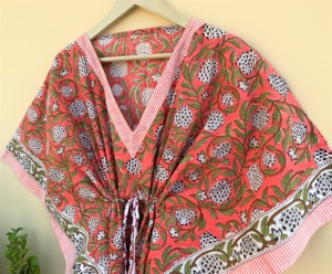 Hand Block Print Cotton <b>Kaftan</b> | Floral Long Summer Caftan Dress Bikini Cover Up - Product Image 6