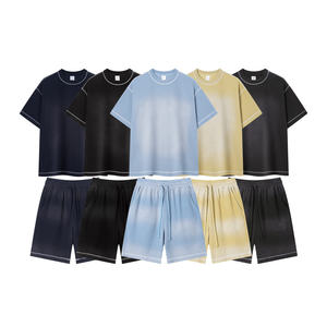Custom Logo Thermal Streetwear Men's 2-Piece Oversized Waffle <b>Knit</b> T-Shirt and Shorts Matching <b>Set</b> - Product Image 1