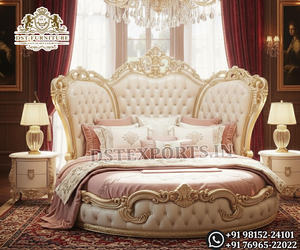 Luxury European Style Round Bed with <b>Side</b> <b>Table</b> <b>Set</b> Classic King Size Bedroom Furniture Exclusive Gold Leaf Carved Bedroom <b>Set</b> - Product Image 6