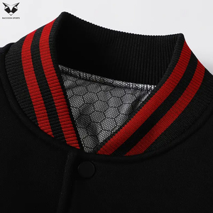 Highest Quality <b>Men</b> Varsity <b>Jacket</b> Black PU Leather Sleeve Patchwork Bomber <b>Jacket</b> Red Stripe Rib Streetwear <b>Baseball</b> Coat - Product Image 5