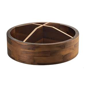 Organizador de madera de acacia con 4 divisores para almacenamiento en la cocina, para mesa giratoria, color natural o personalizado, forma redonda. - Product Image 1