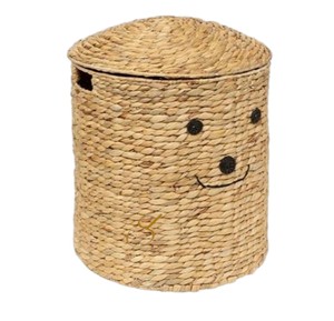 <b>Bear</b> Face Water Hyacinth Storage Basket with Lid Woven <b>Cute</b> Animal Shaped Toy Organizer Bin for Kids Room - Product Image 3