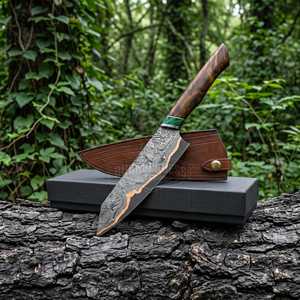 Couteau de chef artisanal en cuivre damas, manche en bois de rose, couteau de cuisine professionnel, couteau tranchant pour couper la viande et les légumes - Product Image 3