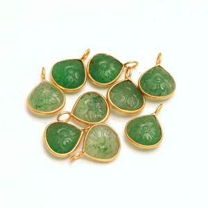 Pendentif fleur en quartz vert naturel, charme en argent sterling 925, pierre précieuse sculptée à la main, pendentif cœur pour la création de bijoux - Product Image 5