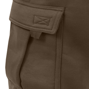 Men's <b>Brown</b> Cargo Shorts Mid Waist Drawstring Casual with Pockets Knitted Solid Style 100% Polyester Canvas - Product Image 3