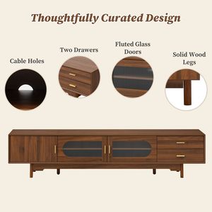 Modern 78-inch <b>TV</b> <b>Stand</b> with Fluted Glass Doors and 2 Drawers for <b>TVs</b> up to 85'' for Living Room Entertainment Cent - Product Image 6
