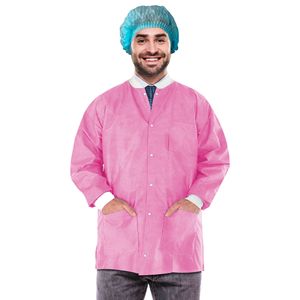 Giacca da laboratorio Unisex monouso per PPE Giacca da 30 pollici lunga 3 tasche 50 Gsm SMS abbigliamento da lavoro rosa 100 scatta abbigliamento di sicurezza frontale - Product Image 1