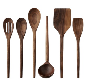 ช้อนไม้ธรรมชาติพร้อมวอลนัทชุดอุปกรณ์ครัว6ชิ้นที่เป็นมิตรต่อสิ่งแวดล้อม - Product Image 1