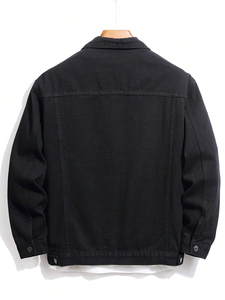 เสื้อแจ็คเก็ตเดนิมสีดำสำหรับผู้ชาย รุ่น Elite Vanguard ทรงปกติ ติดกระดุม ปิดแบบลำลอง ลายเรียบ ผ้าถักโพลีเอสเตอร์/คอตตอน - Product Image 2