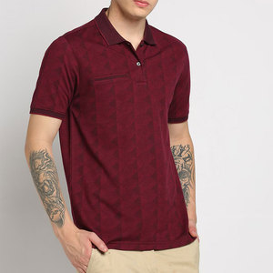 Polo en tricot à imprimé géométrique marron pour homme, manches courtes, décontracté, avec poche - Product Image 3
