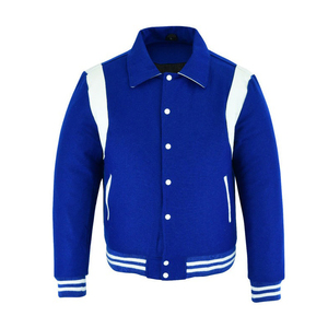 <b>Men's</b> Royal Blue With <b>White</b> Accents Turn-down Collar Button Closure Preppy Style Regular Fit Varsity <b>Jacket</b> Available For Sale - Product Image 1