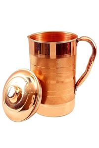 Pure Copper Water <b>Jug</b> for <b>Drinking</b> Water Ayurvedic Handle Lid Handmade High Quality Customized Logo Kitchen Dining Serveware - Product Image 2