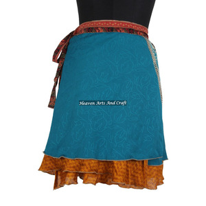 Minifalda Cruzada de Seda de Último Diseño 2026, Reversible de Dos Capas, Estilo Vintage Bohemio Indio - Product Image 3