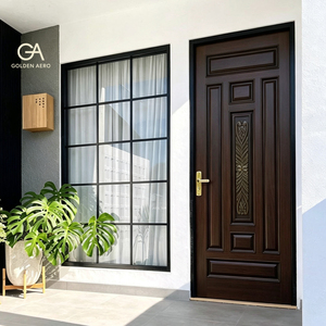 Porte d'entrée battante en bois massif GA-16S Craftsman avec panneau sculpté pour appartement et extérieur, taille personnalisée - Product Image 2