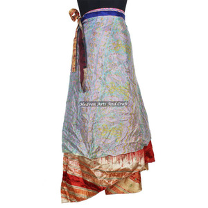 2 Layer <b>Magic</b> Classy Vintage Sari Silk Wrap Skirts 2 Layer Reversible <b>Magic</b> Silk Saris Wrap Long Skirt Sari Wrap Dress <b>Beach</b> - Product Image 5