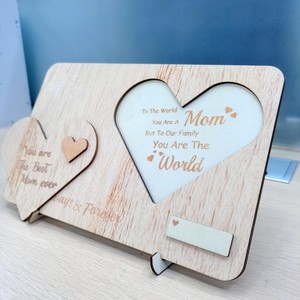 Heart Shape Wooden Photo <b>Frame</b> <b>With</b> Engraved Mom Quote Tabletop Display Handmade Creative Design - Product Image 1