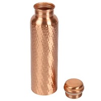 Bouteille d'eau ayurvédique de luxe en cuivre, dorée, 250 ml, avec couvercle anti-fuite pour la santé et la détoxification - Créations anciennes