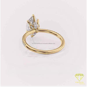 Bague de fiançailles en diamant de laboratoire taille marquise en or jaune avec bande pavée, bague de promesse solitaire pour femme, bijoux de mariage - Product Image 6