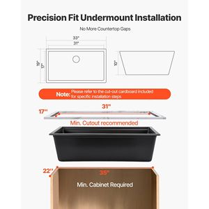 33-Inch Single Bowl Farmhouse <b>Kitchen</b> Sink Workstation Undermount Granite Drop-In with Multiple Accessories <b>for</b> the Home - Product Image 6