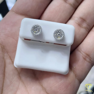 Lujo Halo Diamond Stud Pendientes Elegante Cluster Classic Iced Studs Fine Sterling Silver Moissanite Unisex Bling Hip Hop - Product Image 5