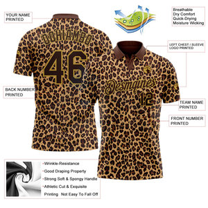 Polo de golf personnalisé marron or vieilli à motif 3D imprimé léopard, respirant et anti-humidité pour le golf - Product Image 3