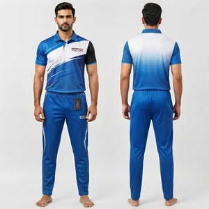 Uniforme de cricket pour homme au design unique, bleu, blanc et noir, avec rayures diagonales, respirant, en polyester, vêtements de sport - Product Image 6