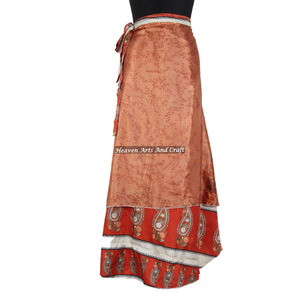 Indian Vintage 2 Layer Magic Hippie Sari Silk <b>Wrap</b> <b>Skirts</b> for Beach Wear 2 Layer Reversible Magic Silk Saris <b>Wrap</b> Long <b>Skirt</b> - Product Image 5